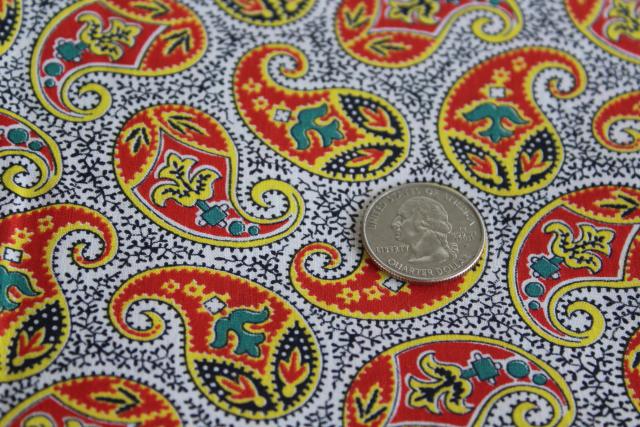 photo of 50s 60s vintage cotton fabric w/ bright paisley print, bohemian style #2