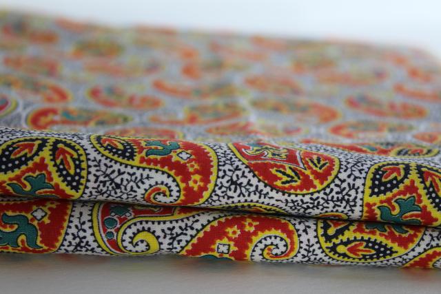 photo of 50s 60s vintage cotton fabric w/ bright paisley print, bohemian style #3