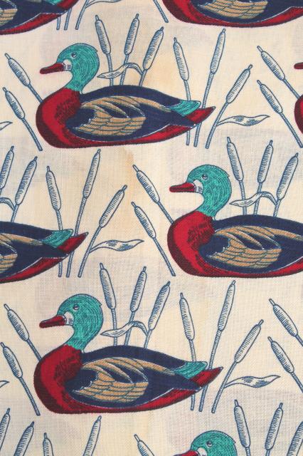 photo of 50s 60s vintage cotton fabric w/mallard duck print, camp cabin lodge game birds ducks #4