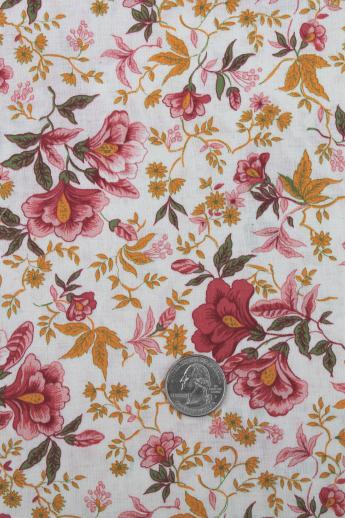 photo of 50s 60s vintage cotton fabric, orange & rose pink floral dress material #1