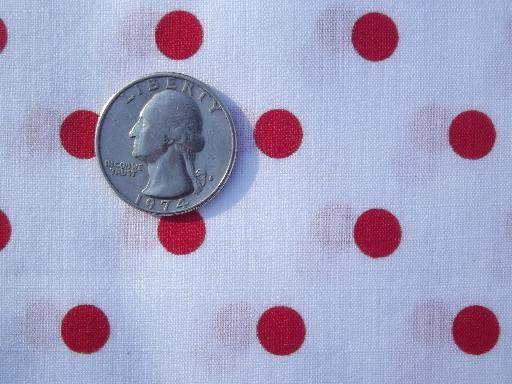 photo of 50s 60s vintage cotton fabric, red and white polka dots print #1