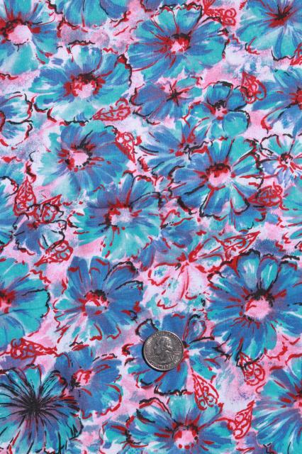 photo of 50s 60s vintage cotton fabric, retro floral print skirt or dress material #1