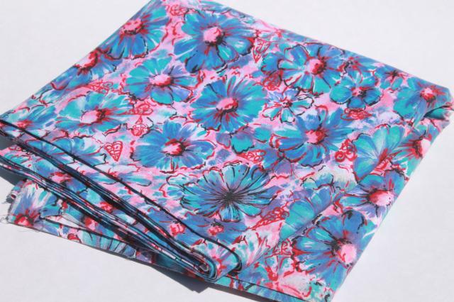 photo of 50s 60s vintage cotton fabric, retro floral print skirt or dress material #3