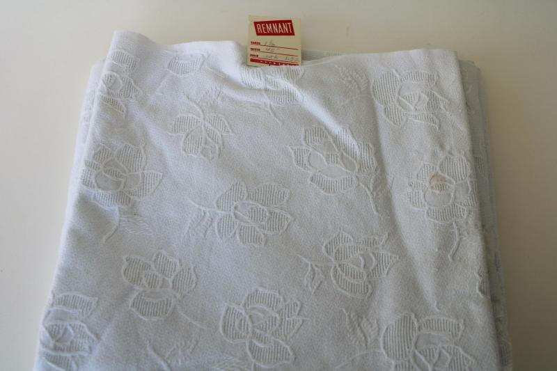 photo of 50s 60s vintage cotton fabric, roses jacquard white on white textured floral #1