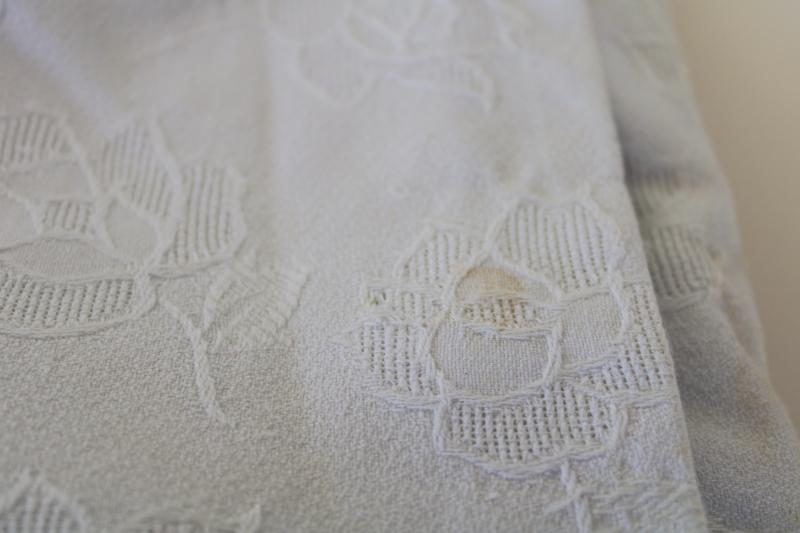 photo of 50s 60s vintage cotton fabric, roses jacquard white on white textured floral #5