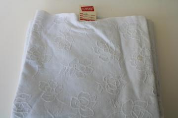 catalog photo of 50s 60s vintage cotton fabric, roses jacquard white on white textured floral