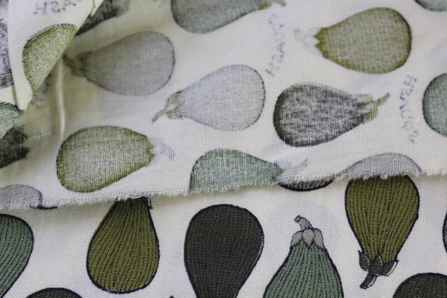 photo of 50s 60s vintage cotton fabric w/ squash vegetable print, farmer's market style #2