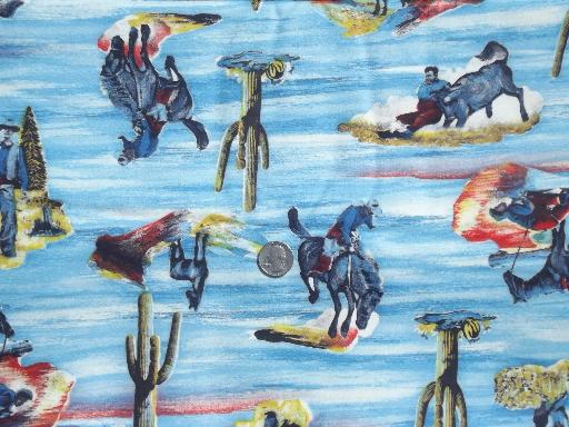 photo of 50s 60s vintage  cotton flannel fabric w/ retro rodeo cowboy photo print #1