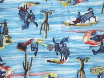 catalog photo of 50s 60s vintage  cotton flannel fabric w/ retro rodeo cowboy photo print