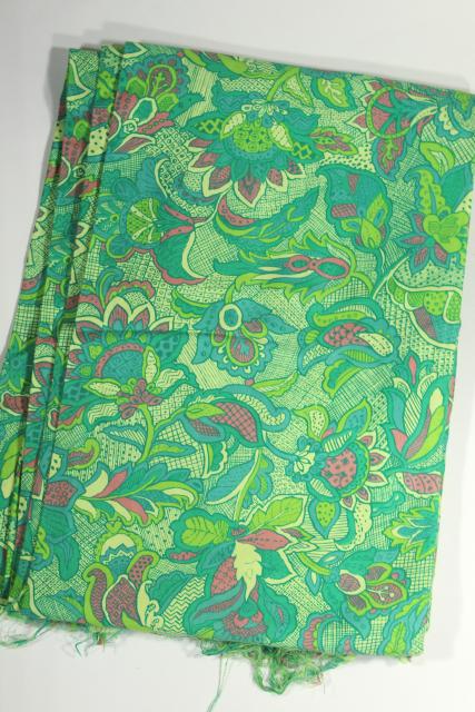 photo of 50s 60s vintage cotton paisley print fabric, shade of green and pink #5