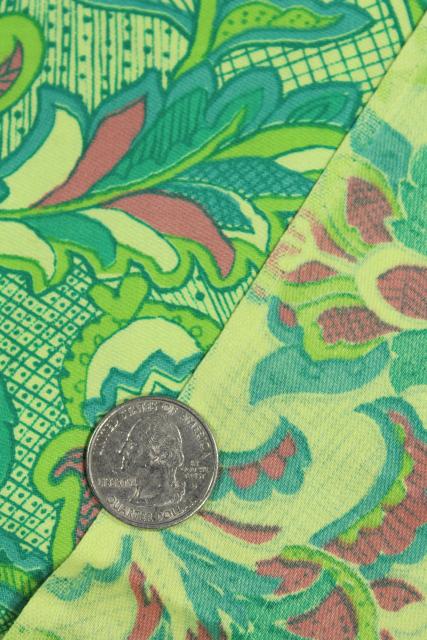 photo of 50s 60s vintage cotton paisley print fabric, shade of green and pink #6