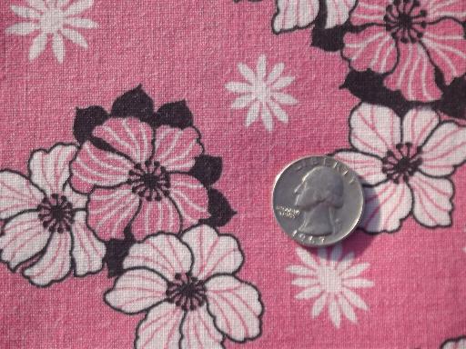 photo of 50s 60s vintage dress fabric lot, pink & black floral & silvery greige #2