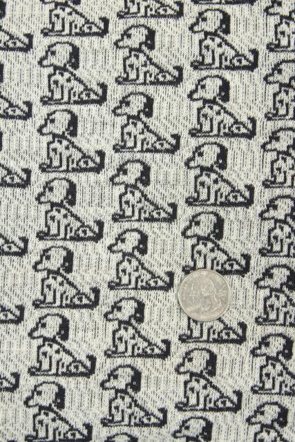 photo of 50s 60s vintage fabric w/ snoopy black & white beagle dogs, heavy cotton knit #1