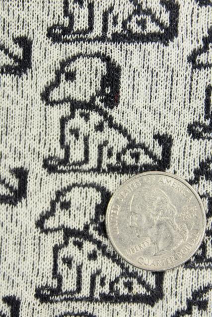 photo of 50s 60s vintage fabric w/ snoopy black & white beagle dogs, heavy cotton knit #2