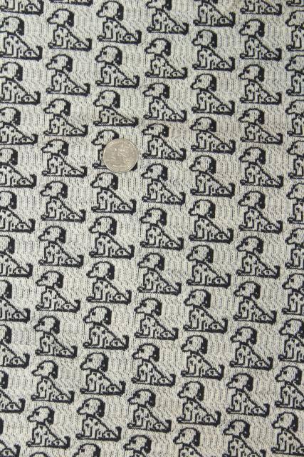 photo of 50s 60s vintage fabric w/ snoopy black & white beagle dogs, heavy cotton knit #3