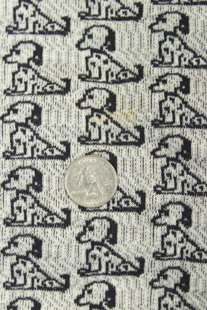 photo of 50s 60s vintage fabric w/ snoopy black & white beagle dogs, heavy cotton knit #5