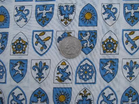 photo of 50s - 60s vintage heraldric print cotton fabric, coat of arms #1