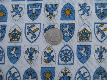 catalog photo of 50s - 60s vintage heraldric print cotton fabric, coat of arms