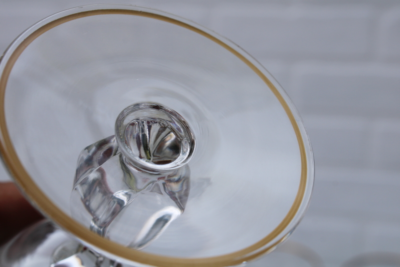 photo of 50s 60s vintage set of 12 Fostoria water glasses, gold wedding band Ambassador pattern goblets #5