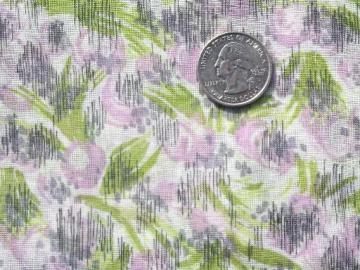 catalog photo of 50s 60s vintage sheer cotton fabric, watercolor grass and crocus print