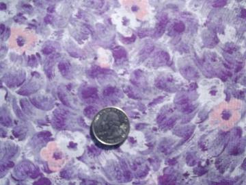 catalog photo of 50s 60s vintage sheer cotton fabric, watercolor violets floral print