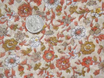 catalog photo of 50s 60s vintage sheer cotton print fabric, flowers in orange, gold brown