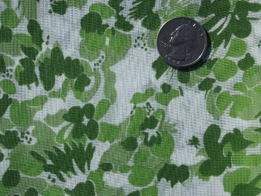 photo of 50s 60s vintage sheer nylon fabric, crisp organdy w/ green floral print #1