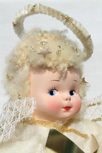 photo of 50s 60s vintage snow baby Christmas angel music box doll, fluffy blonde w/ chenille halo #3