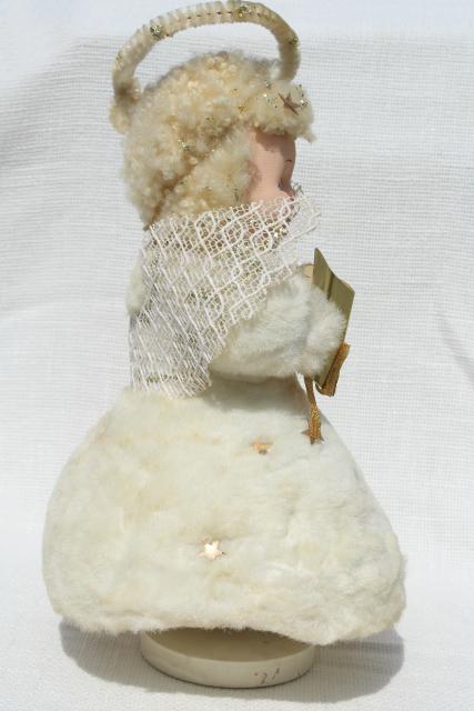 photo of 50s 60s vintage snow baby Christmas angel music box doll, fluffy blonde w/ chenille halo #7