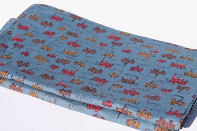 photo of 50s 60s vintage steam engine print cotton shirting fabric, retro steampunk #3