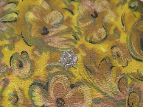 photo of 50s - 60s vintage watercolor floral print cotton fabric, large flowers on yellow #1