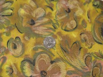 catalog photo of 50s - 60s vintage watercolor floral print cotton fabric, large flowers on yellow