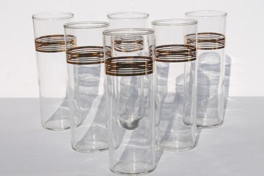 photo of 50s 60s vintage zombie cocktail glasses set, tall glass tumblers w/ deco gold #2