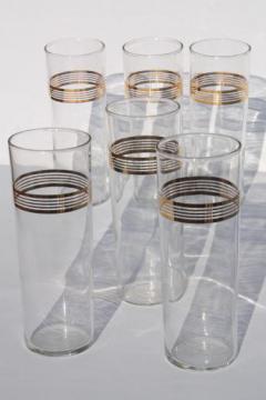 catalog photo of 50s 60s vintage zombie cocktail glasses set, tall glass tumblers w/ deco gold