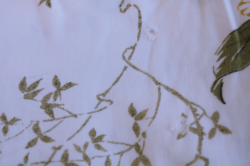 photo of 50s MCM vintage cotton rayon tablecloth, flowers & foliage metallic gold w/ yellow Japanese garden floral #6