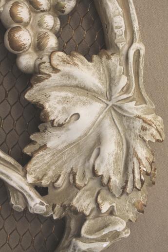 photo of 50s Universal statuary chalkware wall art plaques, antiqued plaster cameo ovals birds & flowers #11