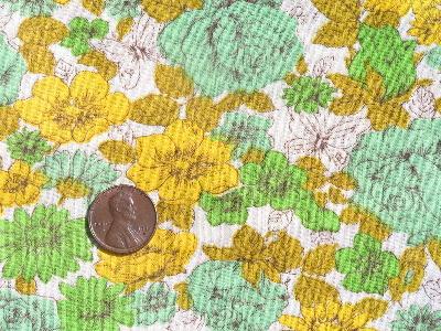 photo of 50's aqua / yellow flowers print fabric #1