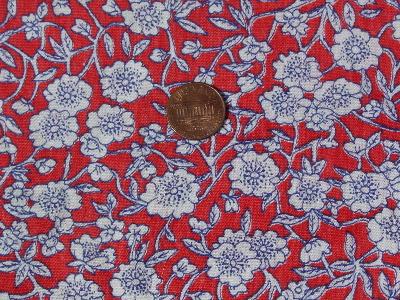 photo of 50's cotton fabric, white flowers on red #1