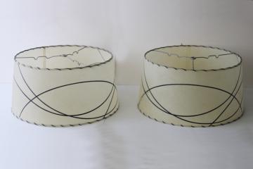 catalog photo of 50s mid-century modern vintage laced parchment lampshades, pair large drum shades