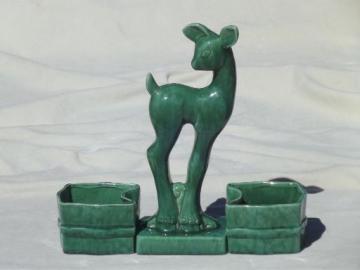 catalog photo of 50s mod vintage ivy planter set w/ tall ceramic deer figurine