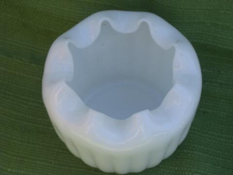 photo of 50s mod vintage milk glass flower bowl, wide crimped edge jar shape #2