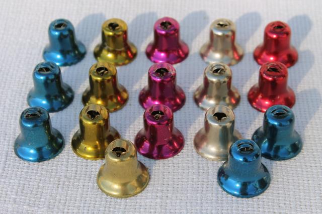 photo of 50s vintage Christmas bell ornaments, anodized colored aluminum bells for tree or package ties #1