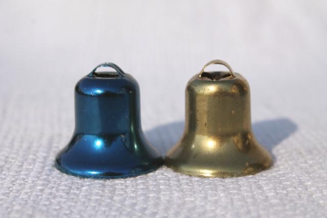 photo of 50s vintage Christmas bell ornaments, anodized colored aluminum bells for tree or package ties #4