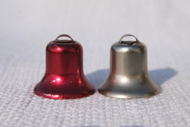 photo of 50s vintage Christmas bell ornaments, anodized colored aluminum bells for tree or package ties #5