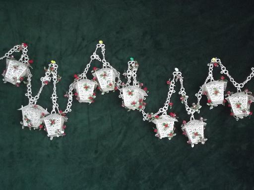 photo of 50s vintage Christmas garland, chain of plastic lanterns swag decoration #1