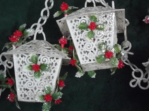 photo of 50s vintage Christmas garland, chain of plastic lanterns swag decoration #3