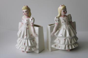 catalog photo of 50s vintage Florence ceramics figurines, pair of little girls vases