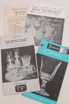 catalog photo of 50s vintage Fostoria glassware advertising leaflets for pattern glass dishes, stemware