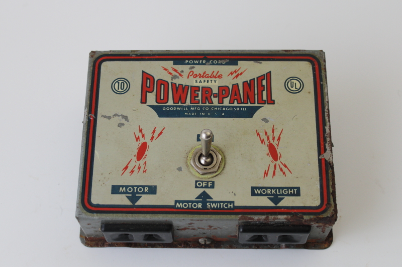 photo of 50s vintage Goodwill Mfg power panel working toy tool workshop electrical outlet box #1