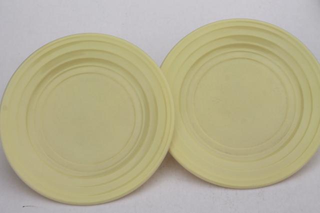 photo of 50s vintage Hazel Atlas Moderntone pastel platonite plates set of 8, pink, green, blue, yellow #7